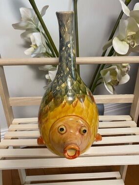 Handcrafted Vintage Hand Painted Ceramic Puffer Fish Ornament Made in Italy